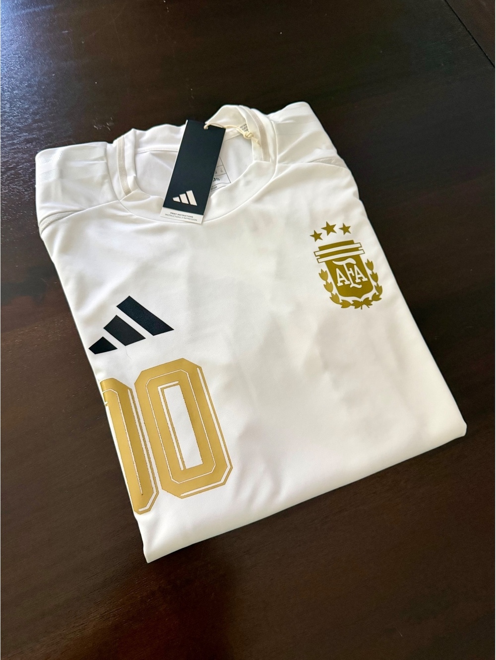 Messi Argentina Adidas White and Gold details 2XL